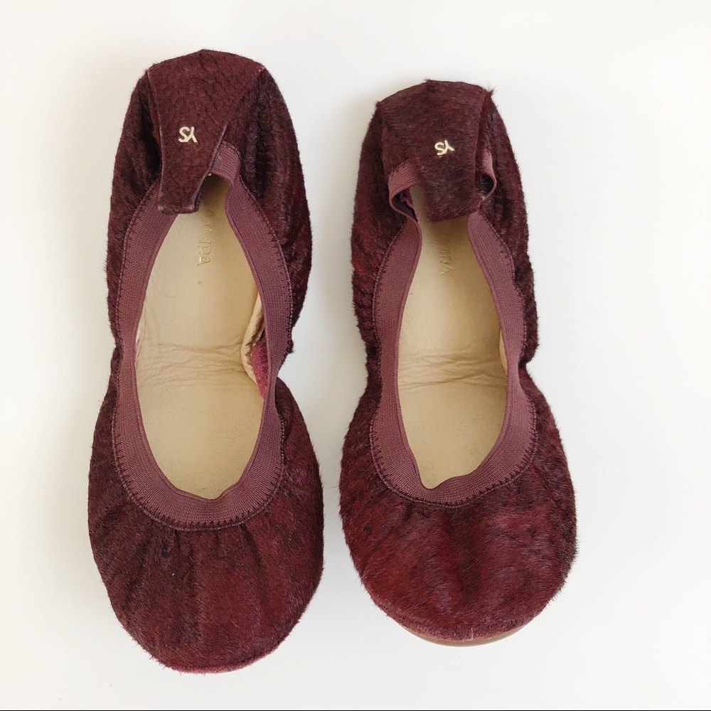 Yosi Samra Wine Calf Hair Foldable Samara Flat 9